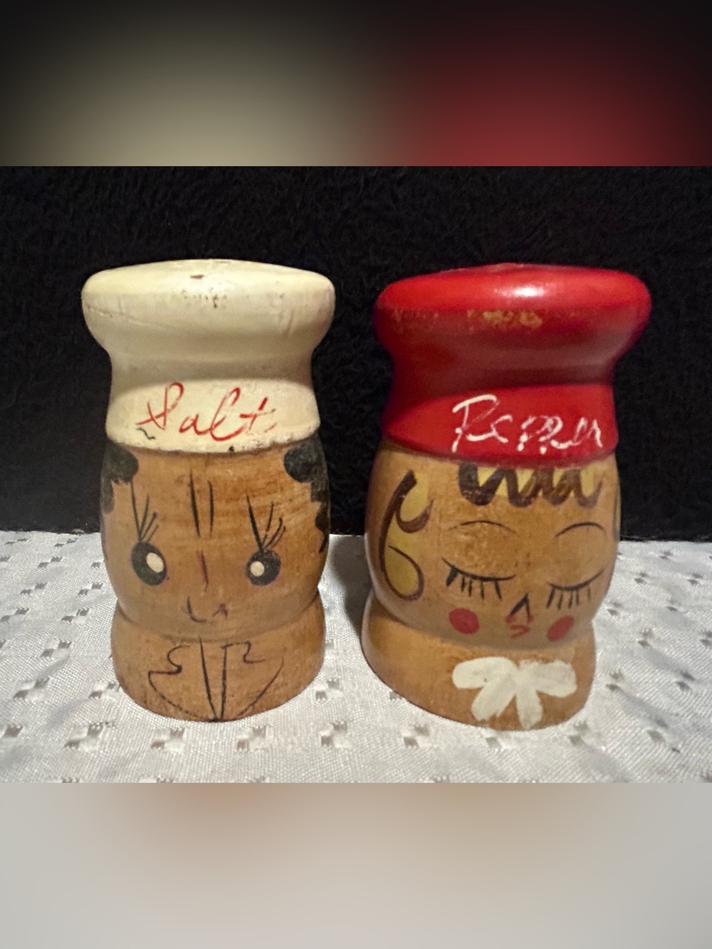 Vintage Chef Salt and Pepper Shakers 50s-60s Wooden Mini 2.5 inch Japan Kitsch
